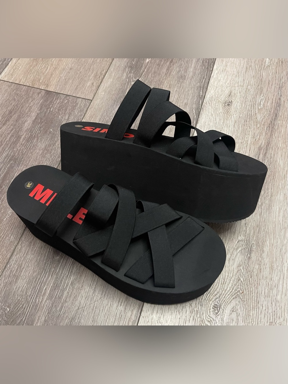 $395 Simon Miller Foami Black Platform Wedge Elastic Strap Sandals EU 38 US8
